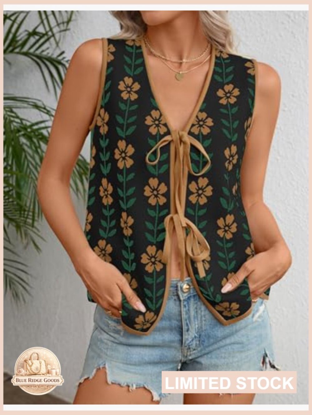 Tie Front Sleeveless Knit Sweater Vest Y2K Classic Loose Fit Summer Tank Top - Picture 2 of 7